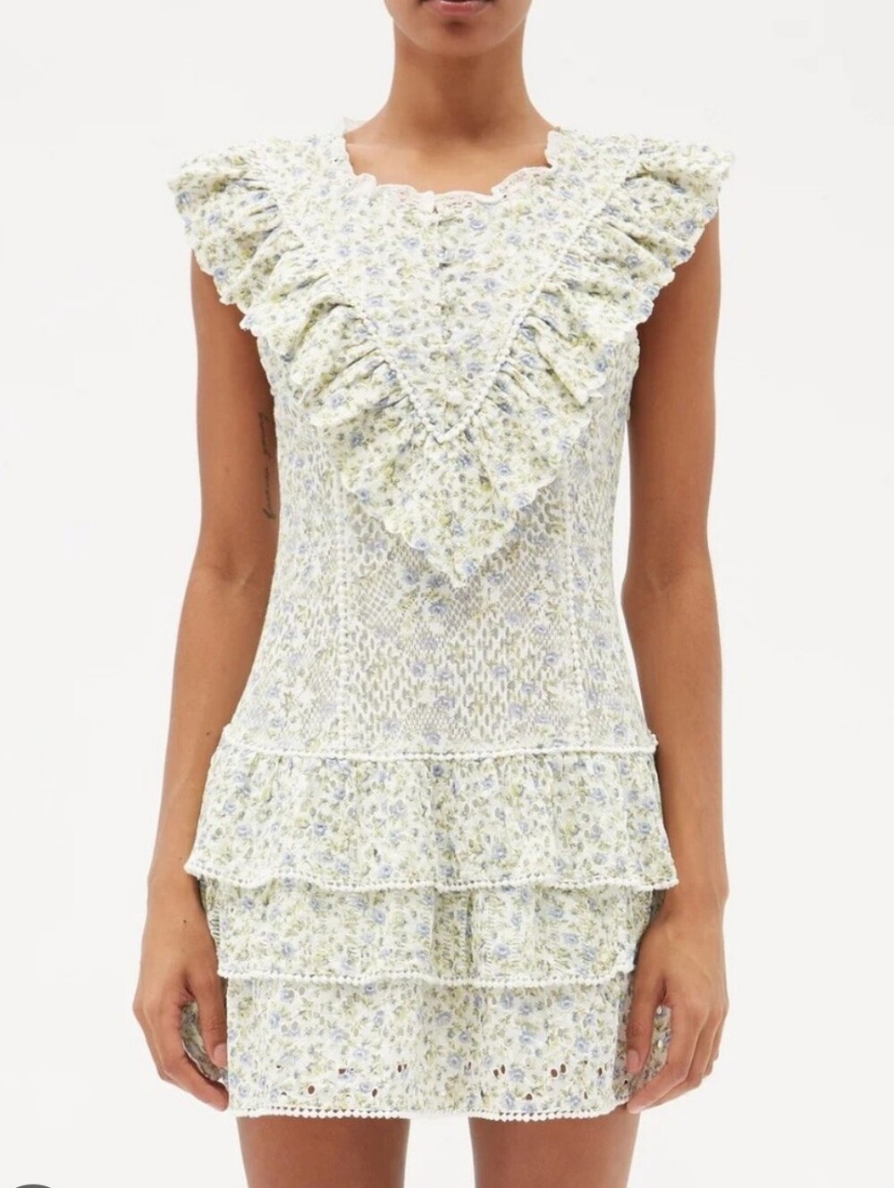 LoveShackFancy Lunetta Floral Embroidered Eyelet Lace Mini Coquette Dress Size 2